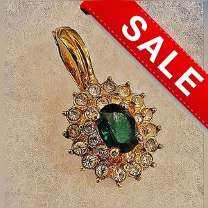 #Vintage #ROMAN Signed Emerald Green Glass & Rhinestones #Pendant #Enhancer